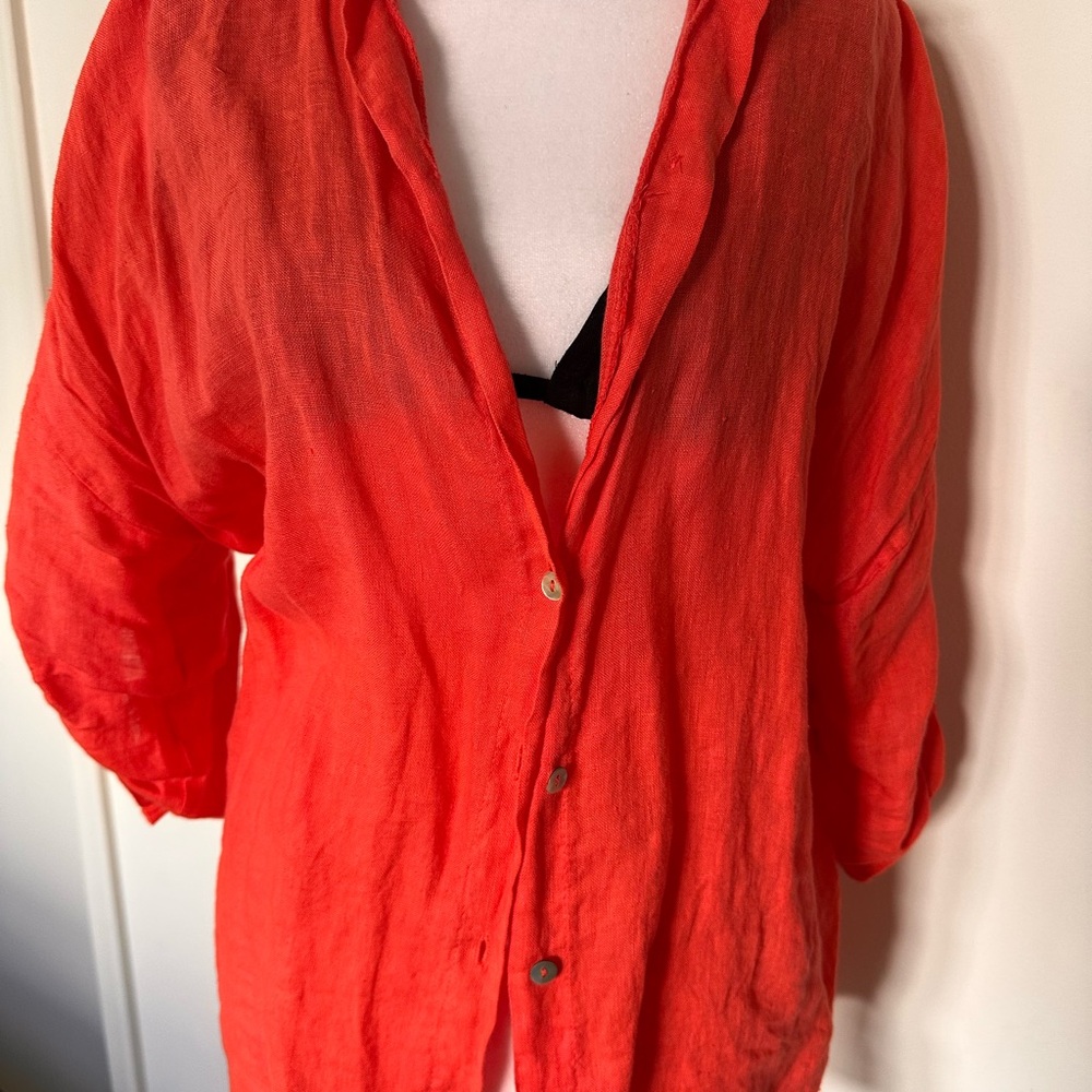 Women’s Linen Coral Button-Up Shirt